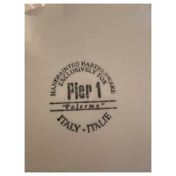 PIER 1 Handpainted TRIVET Round Footed Ceramic Italy Palermo Blue Olive Branch - Picture 6 of 7